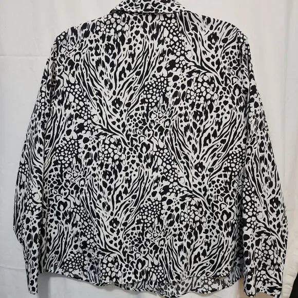 Chicos XL 3 black white leopard animal print cotton no iron blouse LS top blouse - Picture 2 of 6